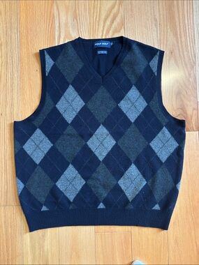 Wool Polo Golf Black/Grey Argyle V-Neck Sweater Vest